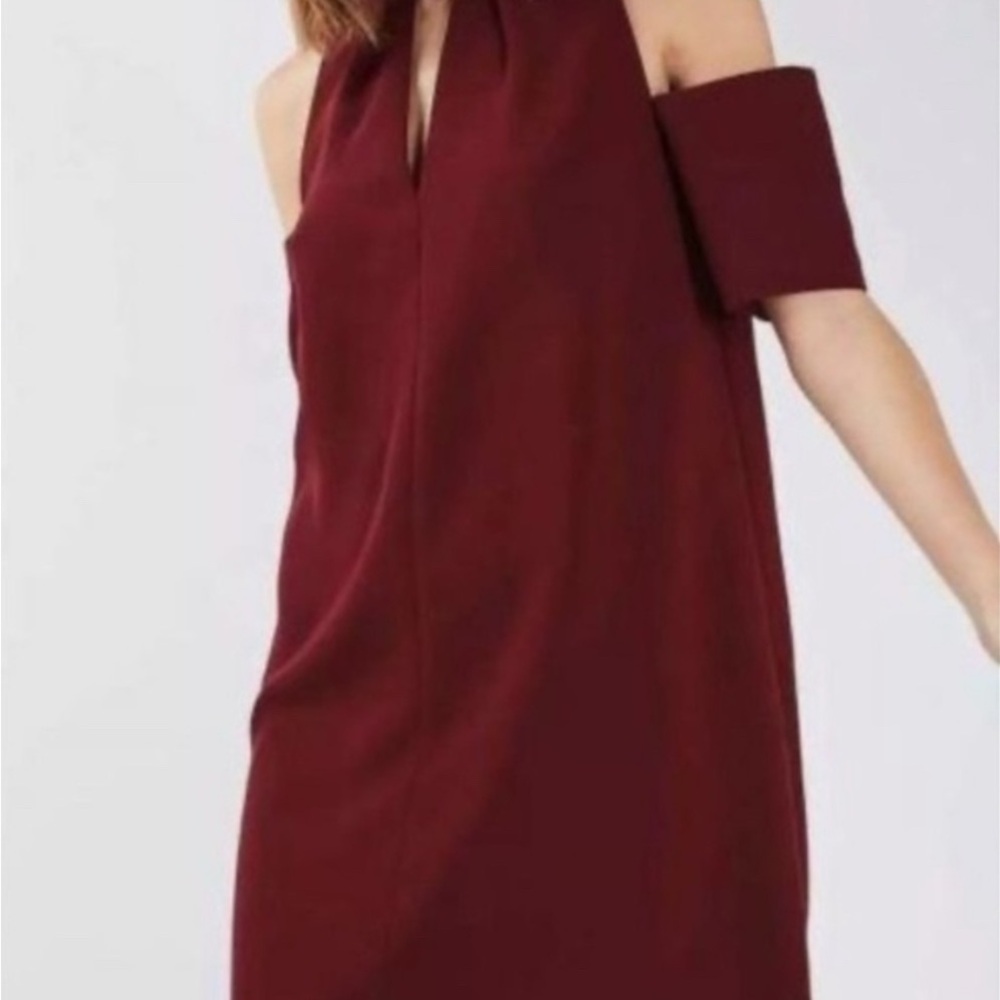 𝅺TOPSHOP Womens Maroon Cold Shoulder Mini Dress Size 6